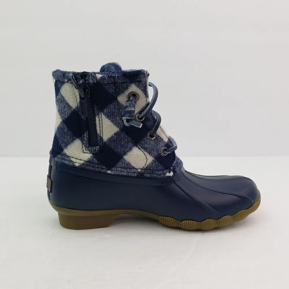 Sperry Top Sider Saltwater Youth Size 1Y Blue Plaid Wool Waterproof Duck Boot